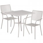 Commercial Grade 28" Square Light Gray Indoor-Outdoor Steel Patio Table Set with 2 Square Back Chairs