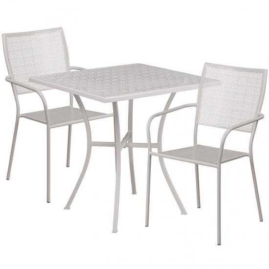 Commercial Grade 28" Square Light Gray Indoor-Outdoor Steel Patio Table Set with 2 Square Back Chairs