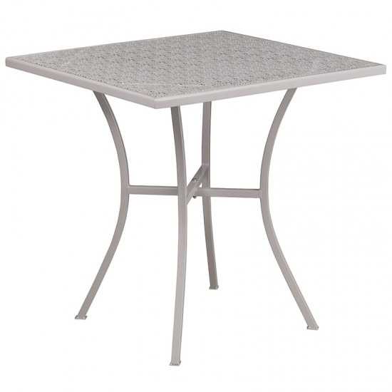 Commercial Grade 28" Square Light Gray Indoor-Outdoor Steel Patio Table Set with 2 Square Back Chairs