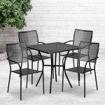 Commercial Grade 28" Square Black Indoor-Outdoor Steel Patio Table Set with 4 Square Back Chairs