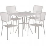 Commercial Grade 28" Square Light Gray Indoor-Outdoor Steel Patio Table Set with 4 Square Back Chairs