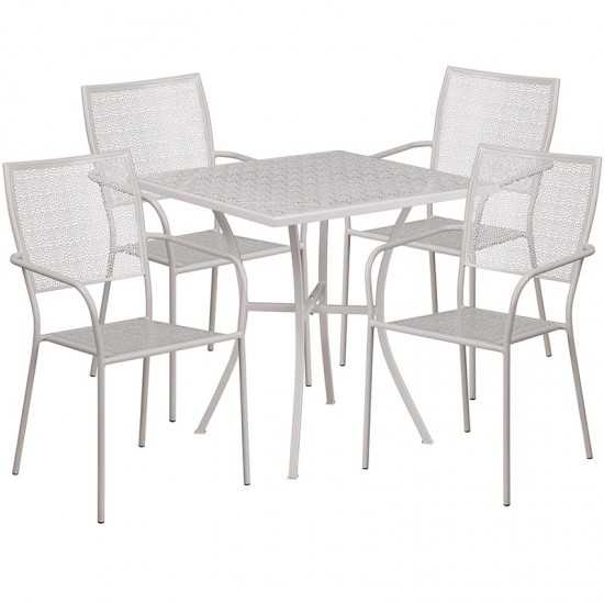 Commercial Grade 28" Square Light Gray Indoor-Outdoor Steel Patio Table Set with 4 Square Back Chairs