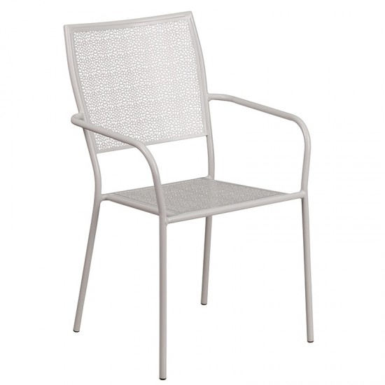 Commercial Grade 28" Square Light Gray Indoor-Outdoor Steel Patio Table Set with 4 Square Back Chairs