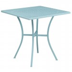 Commercial Grade 28" Square Sky Blue Indoor-Outdoor Steel Patio Table Set with 4 Square Back Chairs