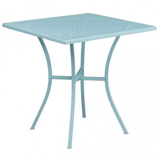 Commercial Grade 28" Square Sky Blue Indoor-Outdoor Steel Patio Table Set with 4 Square Back Chairs