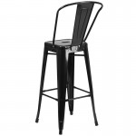 Commercial Grade 30" High Black Metal Indoor-Outdoor Barstool with Removable Back