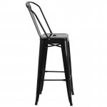 Commercial Grade 30" High Black Metal Indoor-Outdoor Barstool with Removable Back