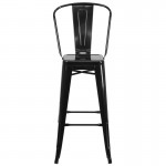 Commercial Grade 30" High Black Metal Indoor-Outdoor Barstool with Removable Back