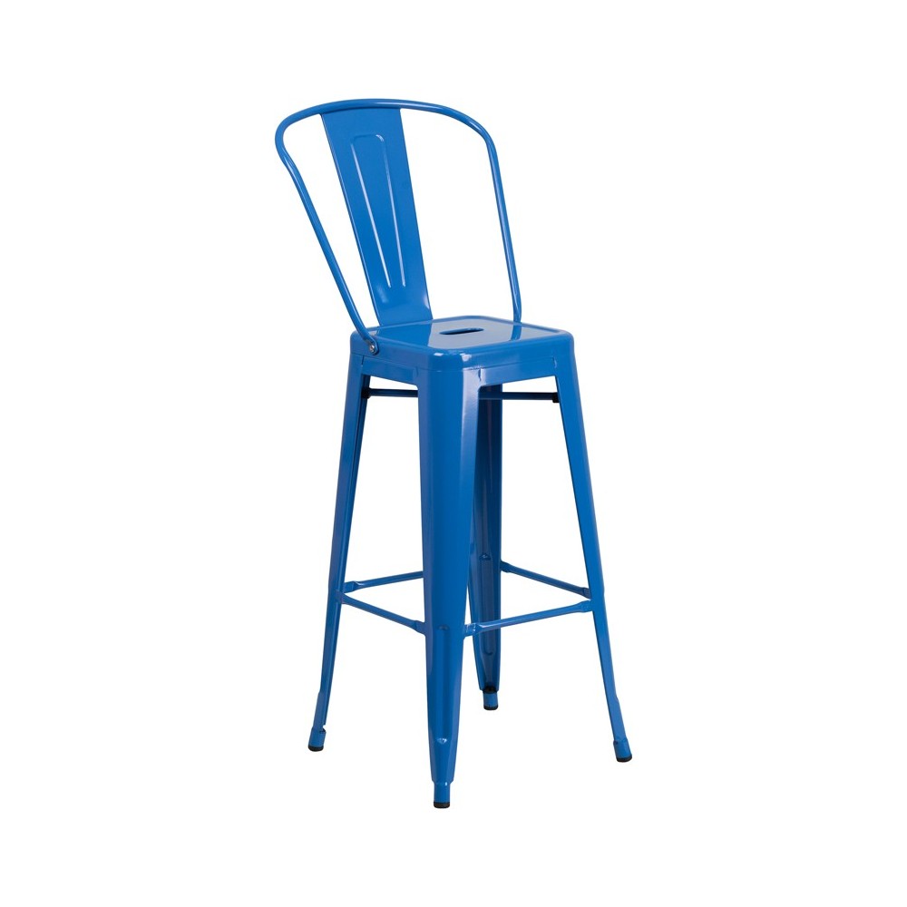 Commercial Grade 30" High Blue Metal Indoor-Outdoor Barstool with Removable Back Commercial Grade 30" High Blue Metal Indoor-Outdoor Barstool with Removable Back
