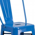 Commercial Grade 30" High Blue Metal Indoor-Outdoor Barstool with Removable Back
