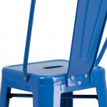 Commercial Grade 30" High Blue Metal Indoor-Outdoor Barstool with Removable Back