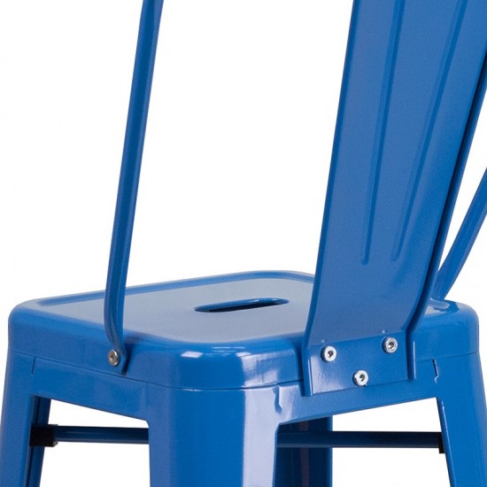 Commercial Grade 30" High Blue Metal Indoor-Outdoor Barstool with Removable Back