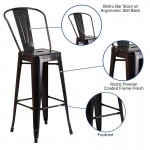 Commercial Grade 30" High Black-Antique Gold Metal Indoor-Outdoor Barstool with Removable Back