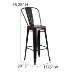 Commercial Grade 30" High Black-Antique Gold Metal Indoor-Outdoor Barstool with Removable Back