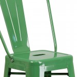 Commercial Grade 30" High Green Metal Indoor-Outdoor Barstool with Removable Back