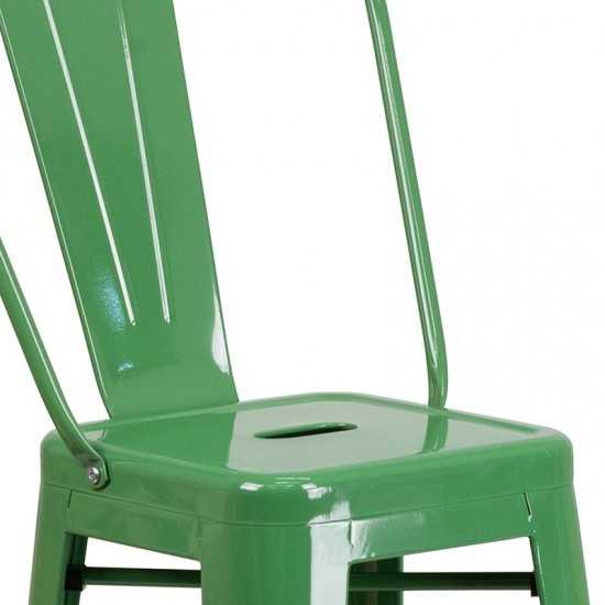 Commercial Grade 30" High Green Metal Indoor-Outdoor Barstool with Removable Back