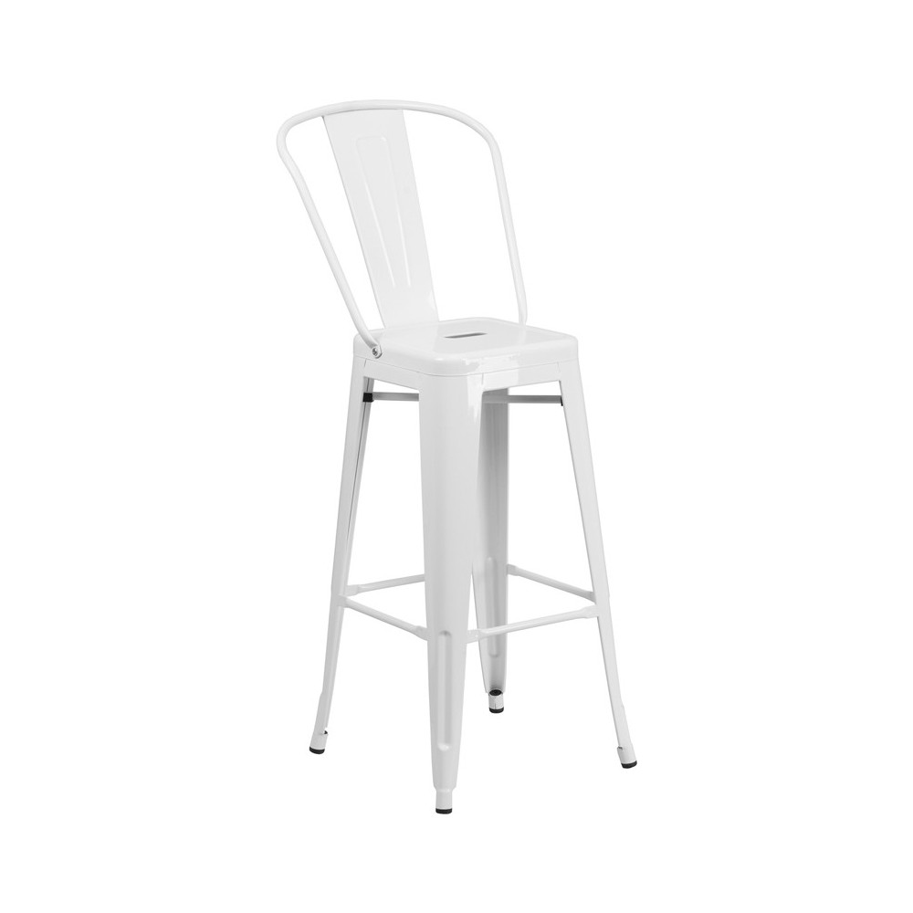 Commercial Grade 30" High White Metal Indoor-Outdoor Barstool with Removable Back