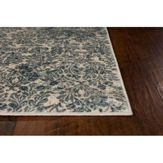 Provence Ivory/Blue Damask 2'2"X 6'11" Runner Rug