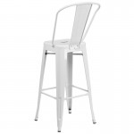 Commercial Grade 30" High White Metal Indoor-Outdoor Barstool with Removable Back