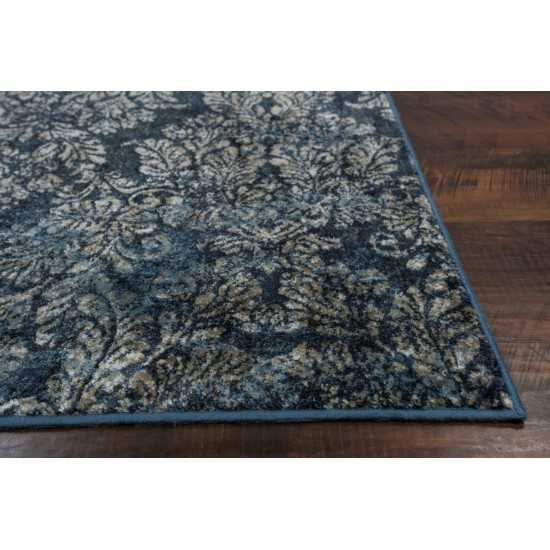 Provence Slate Blue Damask 2'2"X 6'11" Runner Rug