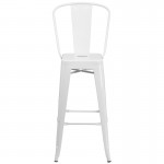 Commercial Grade 30" High White Metal Indoor-Outdoor Barstool with Removable Back