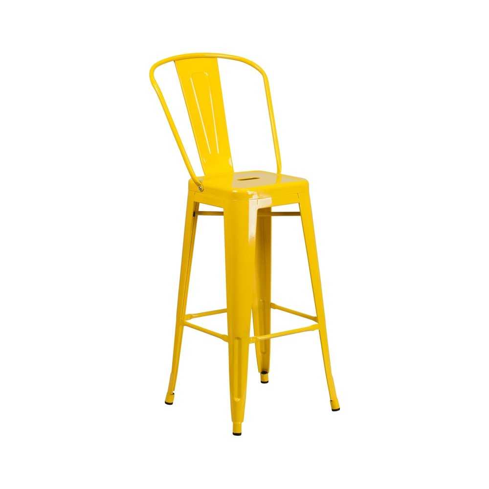 Commercial Grade 30" High Yellow Metal Indoor-Outdoor Barstool with Removable Back