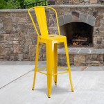 Commercial Grade 30" High Yellow Metal Indoor-Outdoor Barstool with Removable Back