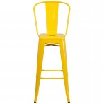 Commercial Grade 30" High Yellow Metal Indoor-Outdoor Barstool with Removable Back