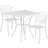 Commercial Grade 28" Square White Indoor-Outdoor Steel Patio Table Set with 2 Round Back Chairs