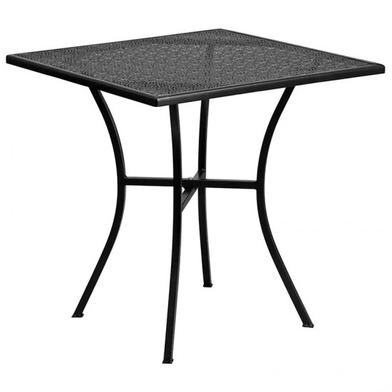 Commercial Grade 28" Square Black Indoor-Outdoor Steel Patio Table Set with 4 Round Back Chairs