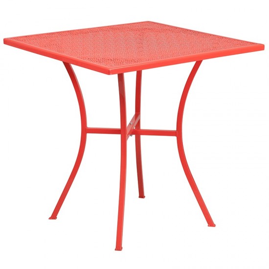 Commercial Grade 28" Square Coral Indoor-Outdoor Steel Patio Table Set with 4 Round Back Chairs