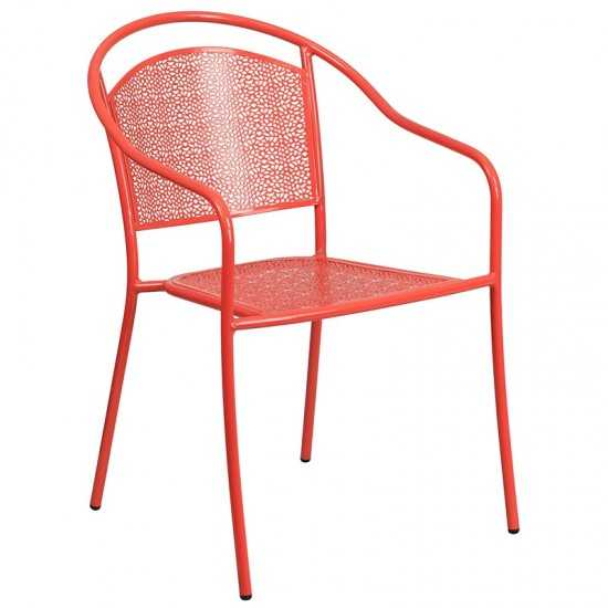 Commercial Grade 28" Square Coral Indoor-Outdoor Steel Patio Table Set with 4 Round Back Chairs