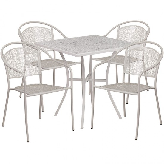 Commercial Grade 28" Square Light Gray Indoor-Outdoor Steel Patio Table Set with 4 Round Back Chairs