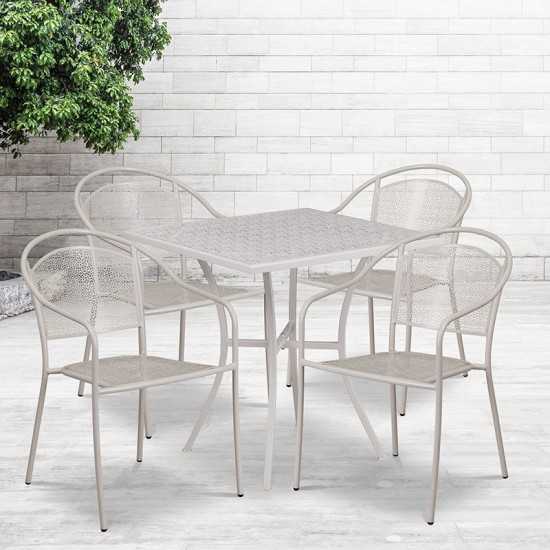 Commercial Grade 28" Square Light Gray Indoor-Outdoor Steel Patio Table Set with 4 Round Back Chairs