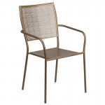 Commercial Grade 28" Square Gold Indoor-Outdoor Steel Folding Patio Table Set with 2 Square Back Chairs
