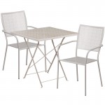 Commercial Grade 28" Square Light Gray Indoor-Outdoor Steel Folding Patio Table Set with 2 Square Back Chairs