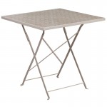 Commercial Grade 28" Square Light Gray Indoor-Outdoor Steel Folding Patio Table Set with 2 Square Back Chairs