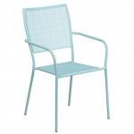 Commercial Grade 28" Square Sky Blue Indoor-Outdoor Steel Folding Patio Table Set with 2 Square Back Chairs