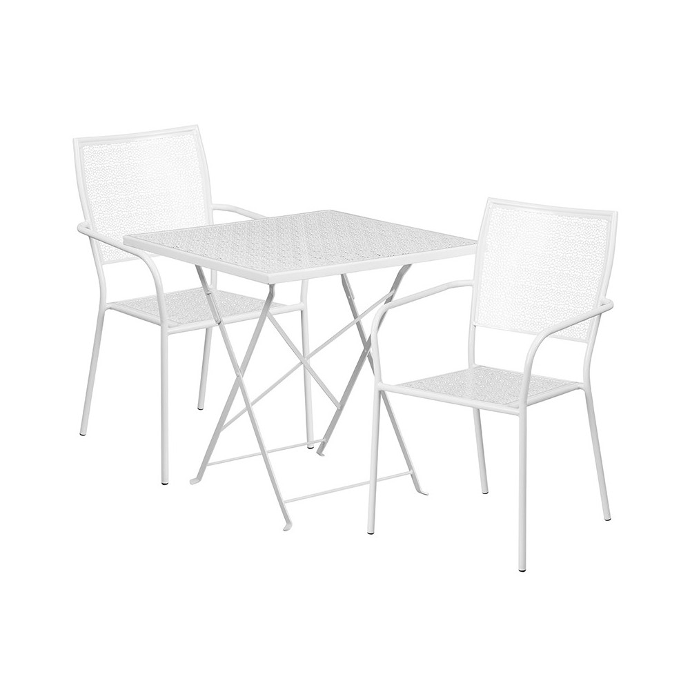 Commercial Grade 28" Square White Indoor-Outdoor Steel Folding Patio Table Set with 2 Square Back Chairs Commercial Grade 28" Square White Indoor-Outdoor Steel Folding Patio Table Set with 2 Square Back Chairs