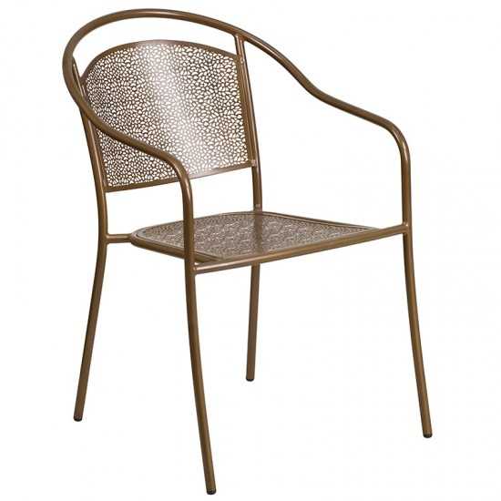 Commercial Grade 28" Square Gold Indoor-Outdoor Steel Folding Patio Table Set with 2 Round Back Chairs