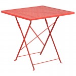 Commercial Grade 28" Square Coral Indoor-Outdoor Steel Folding Patio Table Set with 2 Round Back Chairs