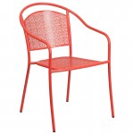 Commercial Grade 28" Square Coral Indoor-Outdoor Steel Folding Patio Table Set with 2 Round Back Chairs