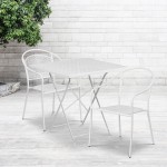 Commercial Grade 28" Square White Indoor-Outdoor Steel Folding Patio Table Set with 2 Round Back Chairs