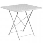 Commercial Grade 28" Square White Indoor-Outdoor Steel Folding Patio Table Set with 2 Round Back Chairs