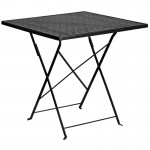 Commercial Grade 28" Square Black Indoor-Outdoor Steel Folding Patio Table Set with 4 Round Back Chairs