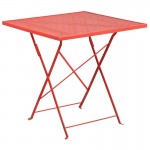 Commercial Grade 28" Square Coral Indoor-Outdoor Steel Folding Patio Table Set with 4 Round Back Chairs