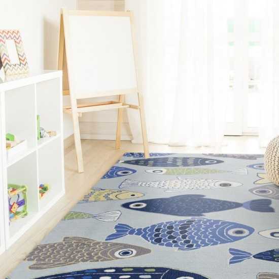 Sonesta Lt Blue Sea Of Fish 27" X 45" Rug