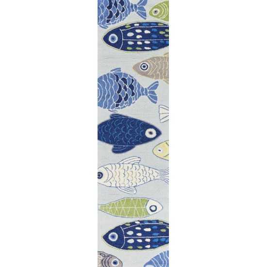 Sonesta Lt Blue Sea Of Fish 2' x 7'6" Runner Rug