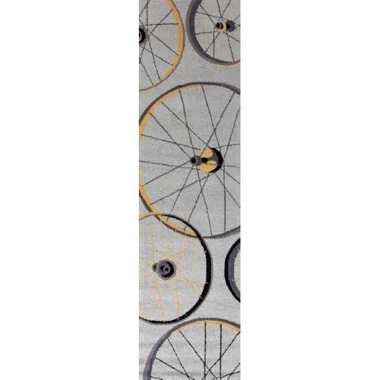 Sonesta Grey Wheels In Motion 2' x 7'6" Runner Rug