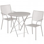 Commercial Grade 30" Round Light Gray Indoor-Outdoor Steel Folding Patio Table Set with 2 Square Back Chairs